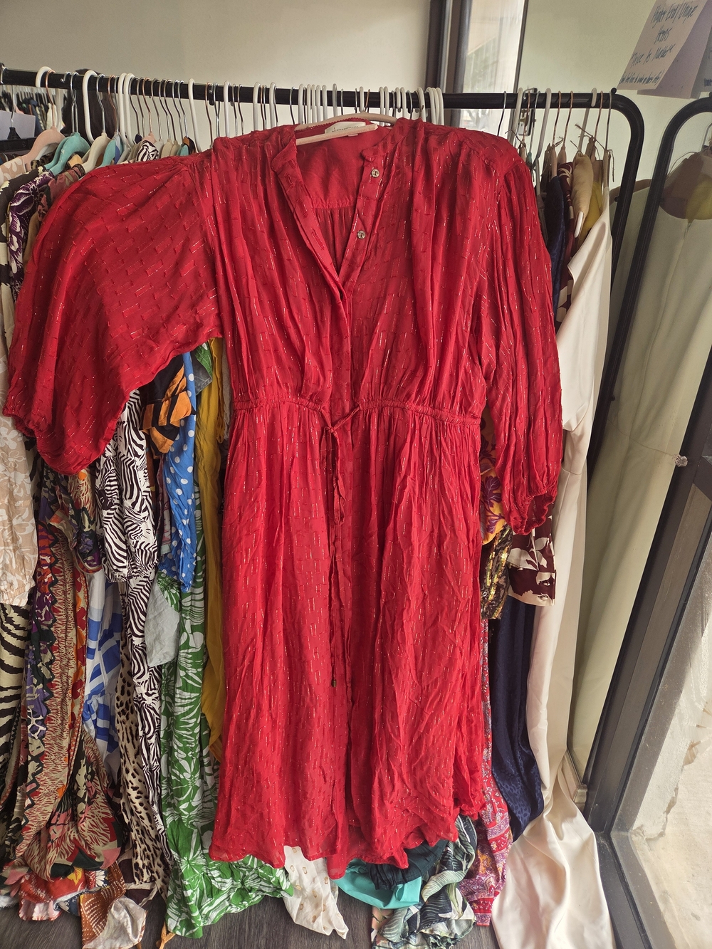 Anthropologie Bold Red Textured Midi Dress